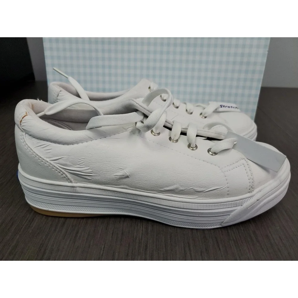 Keds womens stretch leather white‎ sneakers lace up Size 6.5M New WF9437M